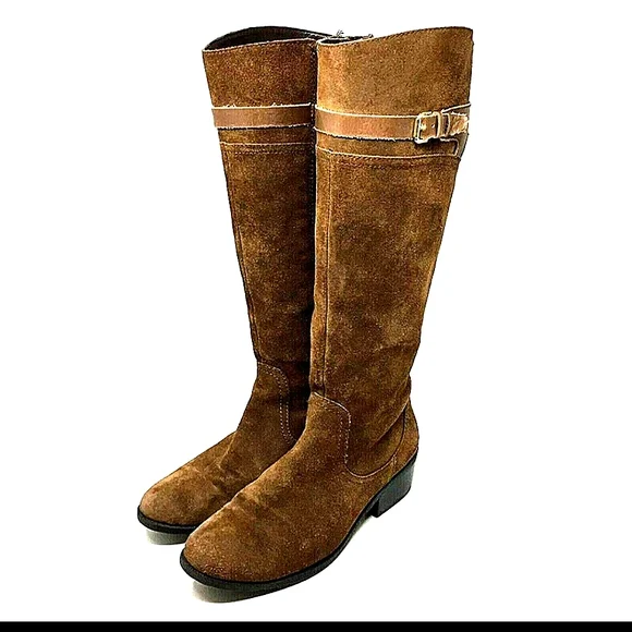 AUDREY BROOKE Women's Abadore Brown Suede Full Zip Riding Boots w